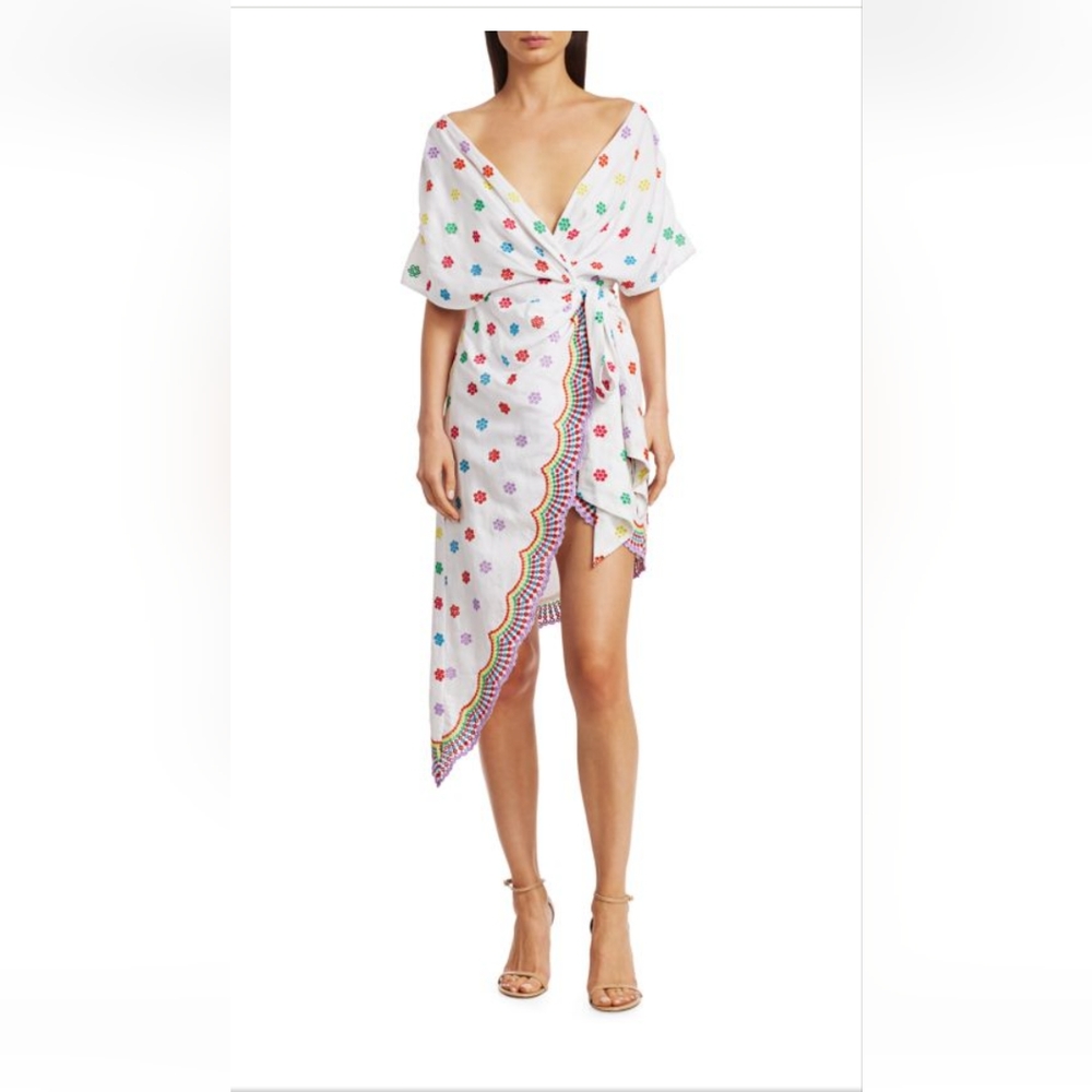 All Things Mochi Camila Embroidered Side-Tie Dress, V-neck, Medium, $400 NWT